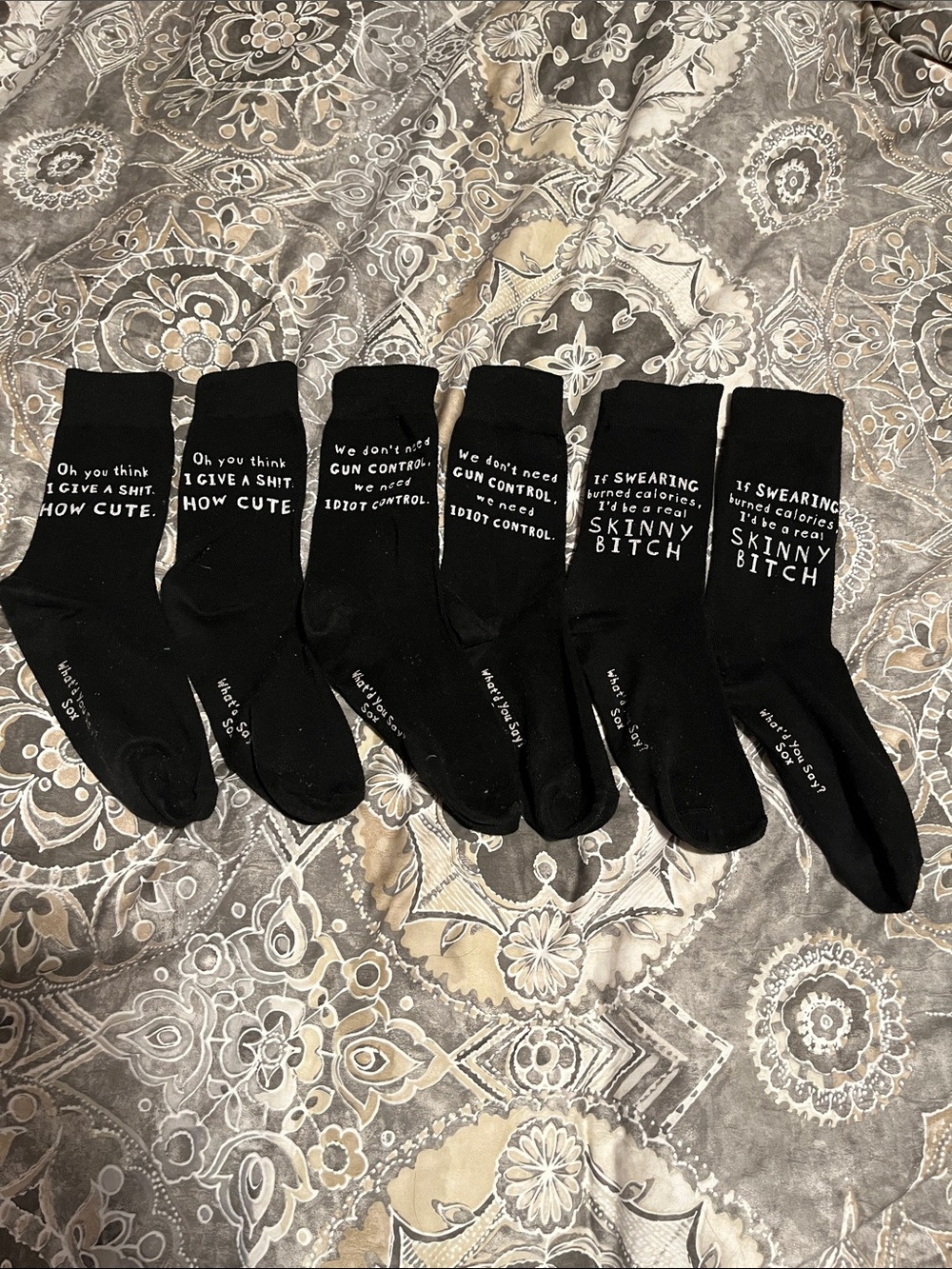 What'd you say? Sox Black Graphic Novelty Socks - Set of 3 pair